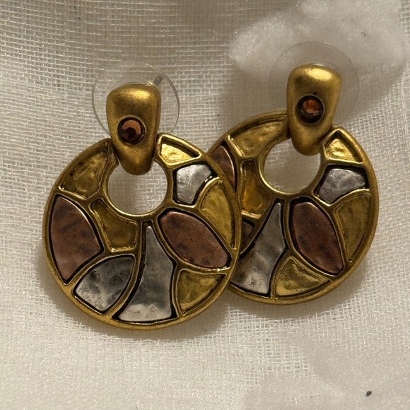 Chico’s Gold and Silver Mosaic Door Knocker Earrings - Picture 3 of 6